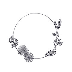Hand drawn wreath in vector. Leaves and flowers garlands. Romantic floral design elements. Floral frame.
