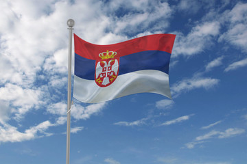 Serbia flag waving in the sky