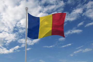 Romania flag waving in the sky