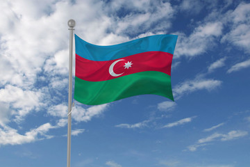 Fototapeta na wymiar Azerbaijan flag waving in the sky