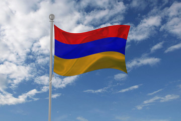 Fototapeta na wymiar Armenia flag waving in the sky