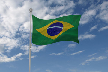Brazil flag waving in the sky