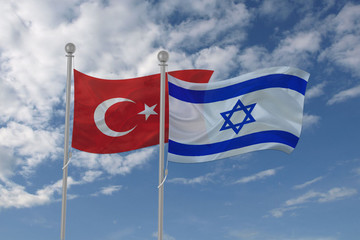 Turkey and Israel flag waving in the sky