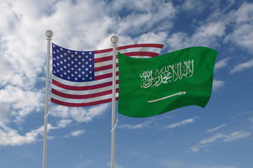 USA and Saudi Arabia flag waving in the sky