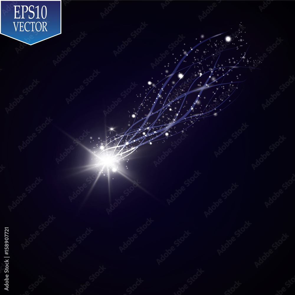 Wall mural abstract vector glowing magic star light effect from the neon blur of curved lines. glittering stars