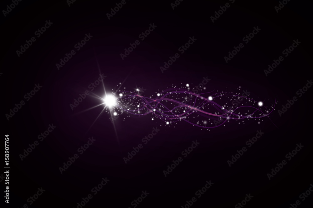 Wall mural abstract vector glowing magic star light effect from the neon blur of curved lines. glittering stars