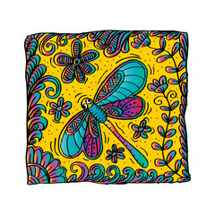 Pillow with dragonfly motif.