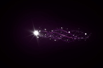 Abstract vector glowing magic star light effect from the neon blur of curved lines. Glittering stars dust trail from the side.flying comet on a transparent background.
