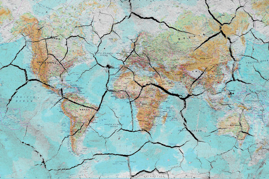 World map with dried soil texture