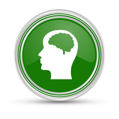 Grüner Button - Kopf mit Gehirn