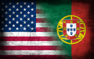 USA and Portugal flag with grunge metal texture