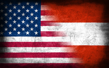 USA and Austria flag with grunge metal texture