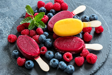 Ice cream with berries, popsicles,  summer dessert, sweet food