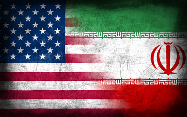 USA and Iran flag with grunge metal texture