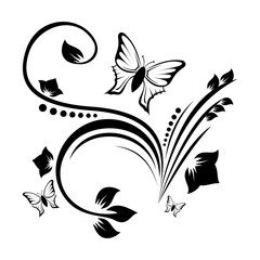 Abstract ornament with flower and butterflies