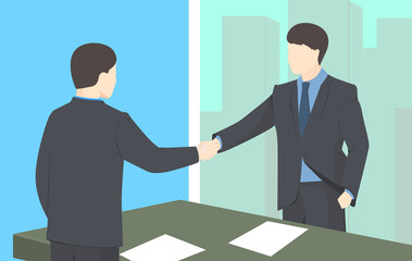 Handshake vector illustration. Business man shaking hands. Strong and firm handshake clap.
