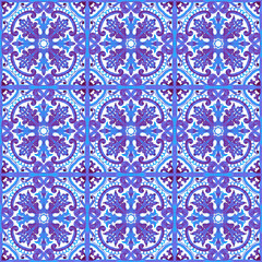 Fototapeta premium Portuguese azulejo tiles. Blue and white gorgeous seamless patterns. For scrapbooking, wallpaper, cases for smartphones, web background, print, surface texture, pillows, towels, linens bags T-shirts
