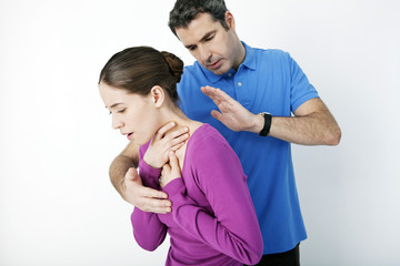 First aid techniques In case of choking, give the victim a maximum of five back slaps to try and dislodge the article from the airway