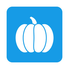 Icono plano calabaza en cuadrado azul