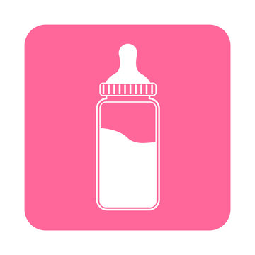 Icono plano biberon en cuadrado rosa