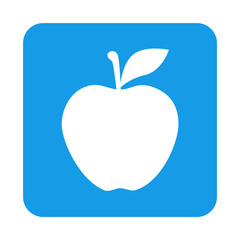 Icono plano manzana en cuadrado azul