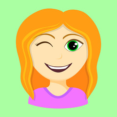 Smiley woman - facial expression. Vector illustration.