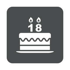 Icono plano tarta 18 cumpleaños en cuadrado gris