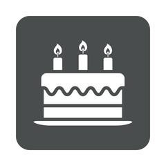 Icono plano tarta cumpleaños en cuadrado gris 