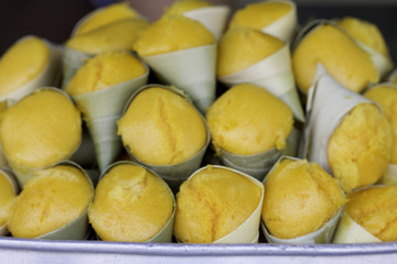 Dessert ancient Thailand, Traditional dessert of Thailand on banana leaf.