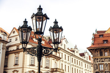 Fototapeta na wymiar Traditional street lamp on a street in the Old Town Staromestska Namesti of Prague, Czech Republic