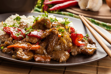 Chinese sticky pork sirloin roasted with a sweet and savory sauc