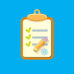 vector Clipboard icon with checkmarks and pencil