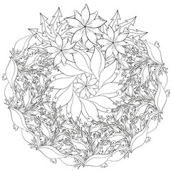 Coloring book page for adults and kids. Vector elements in doodle style. Good for art therapy, zentangle-style meditation and design of wrapping and textile.