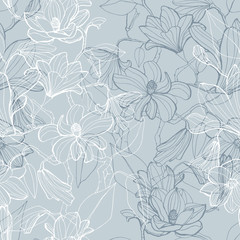 Obraz premium Magnolia blossom seamless pattern