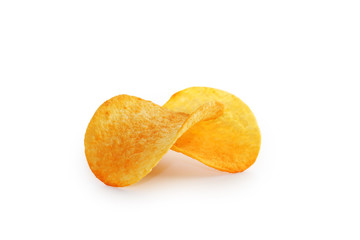 Scattered chips on white background