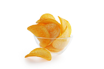 Scattered chips on white background