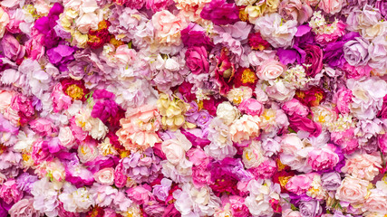 Beautiful flowers background for wedding scene, flowers made of fabric, artificial flowers