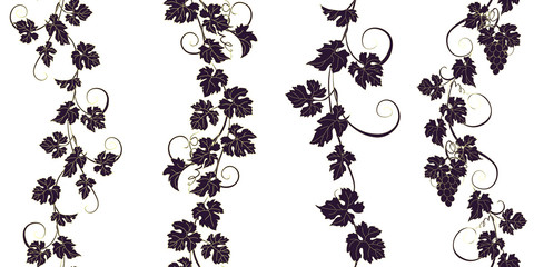 Set of seamless ornaments with vines of grapes. - 158917551