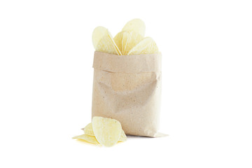 Scattered chips on white background