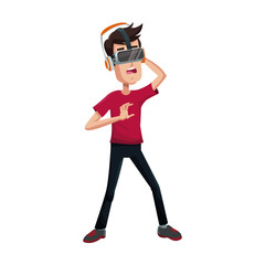 young man using a vr headset and experiencing virtual reality vector illustration