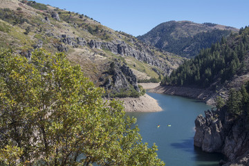 Obraz na płótnie Canvas kayaks on the river in the utah mountains near ogden utah