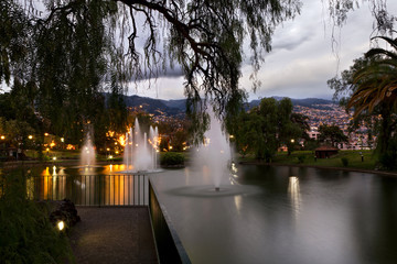 Fountains in the evening gardens of Funchal, Madeira