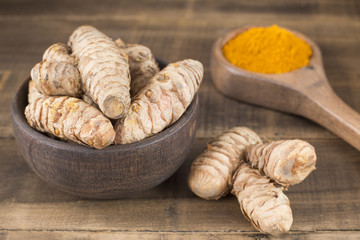 Roots and turmeric powder (Curcuma longa)