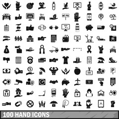 100 hand icons set, simple style 