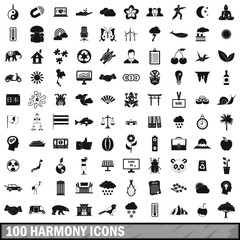 100 harmony icons set, simple style 