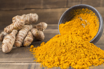Roots and turmeric powder (Curcuma longa)