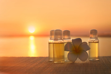 Spa composition on sunset background
