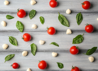 Pizza ingredients  on wooden  background