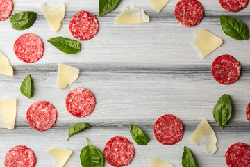 Pizza ingredients  on wooden background