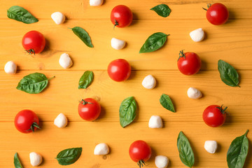 Pizza ingredients  on wooden  background